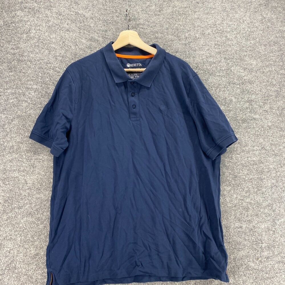 Beretta Polo Shirt Men 2XL Blue Collared Button Up Short Sleeve Cotton Regular